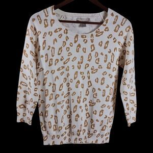 Banana Republic Women Charlene Cheetah Print Sweater Top Sz M Ivory Brown Preppy